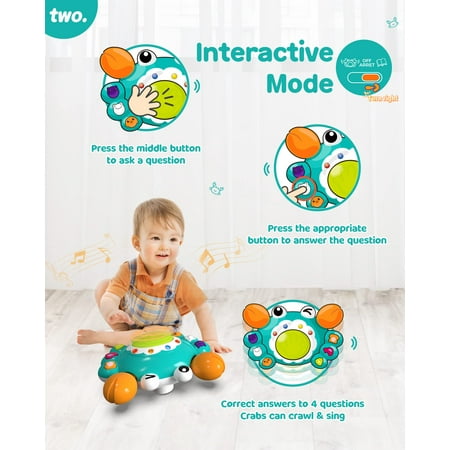 Auby Musical Crawling Crab Baby Toys 2 Year Old, Early Learning Educational Toy with Light & Sound, Press and Go Moving Toys for Baby, Tummy Time Toys for Toddlers Gift ,Crawling Crab Green Toy