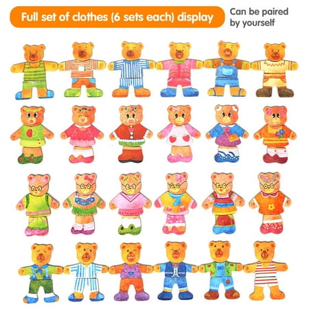 SHELLTON 36Pcs Magnetic Wooden Jigsaw, Bear Family Dress-Up Jigsaw Puzzles, Bear Change Clothes Games Toy for 3-6 Years Old Boys and Girls (Papa bear)