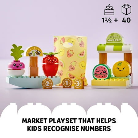 LEGO DUPLO My First Organic Market 10983, Fruit and Vegetables Toy Food Set, Learn Numbers, Stacking Educational Toys for Toddlers 18 Months - 3 Years Old