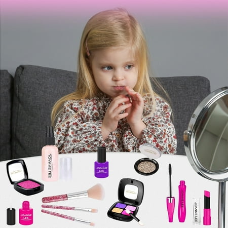 Pretend Makeup Kit for Girls, 12 Pcs Fake Play Makeup Set with Cosmetic Bag, Toddler Cosmetic Vanity Set for 3, 4, 5, 6, 7, 8 Years Old Girls Birthday Gifts