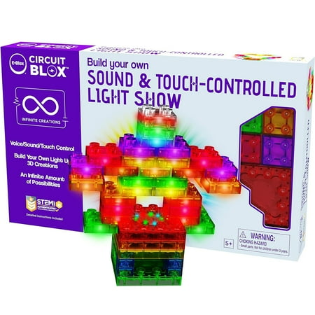 E-Blox: Circuit Blox: BYO Sound & Touch Controlled Light Show - Build Your Own Light Up 3D Creations, LED Brick Kit, Electrical DIY STEM, Kids Ages 5+