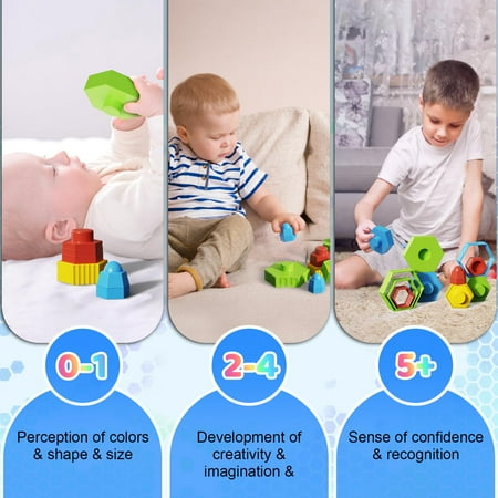 UUGEE Stacking Learning Toys for 1 2 3 4 Year Old Boys Girls, Toddler Montessori Educational STEM Building Blocks Toys Age 12 18 24 Months Kids