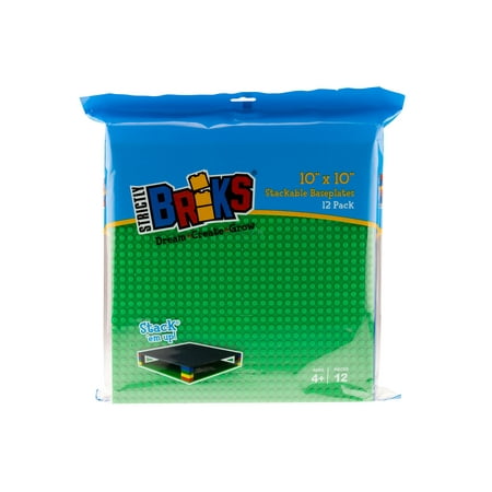 Strictly Briks Brick Construction Stackable Baseplates - 12 Baseplates Included (10" x 10", 32 x 32 pegs) 12 Rainbow Colors