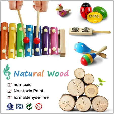 LOOIKOOS Toddler Musical Instruments,Wooden Percussion Instruments for Kids Baby Preschool Educational Musical Toys Set for Boys and Girls