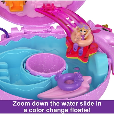 Polly Pocket Sparkle Cove Adventure Unicorn Floatie Compact Playset with 2 Micro Dolls