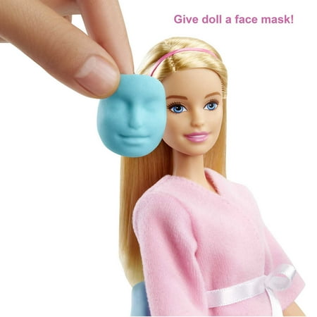 Barbie Face Mask Spa Day Playset, Blonde Doll & 10+ Accessories Including Puppy, Mask Mold & Dough