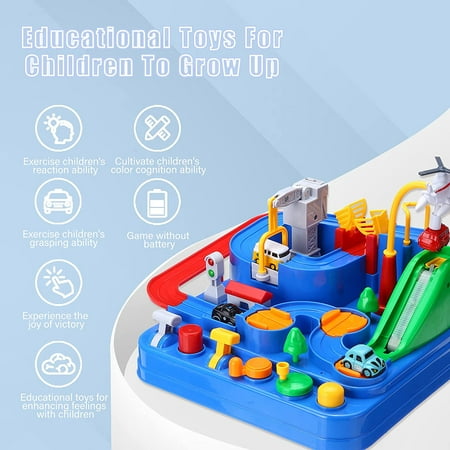 Adventure Race Car Tracks Toys for 3 4 5 6 Year Old Boys Parent-Child Interactive Racing Kids Game Set with Police car, Ambulance, School Bus, Taxi