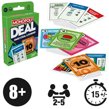 Monopoly Deal Card Game, Quick-Playing Family Card Game, 2-5 Players, White Elephant Gifts for Kids, Ages 8+