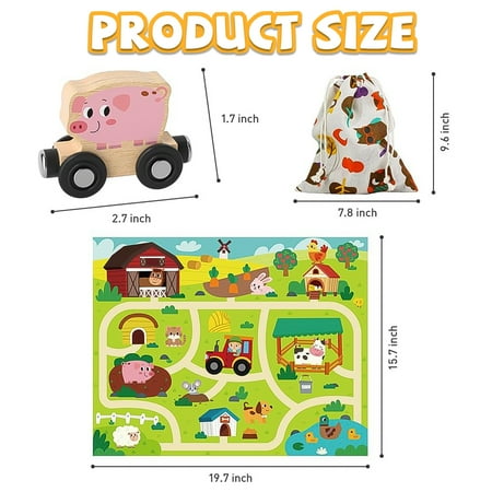 Toys for 1 2 3 Year Old Girls Boys, Wooden Farm Animals Train Set, Toddler Educational Toy, Montessori Learning Toys Ages 1-3