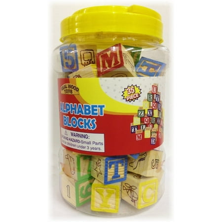 35 Piece ABC Stack N' Build Wood Blocks in a Bucket Set