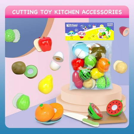 XinLe Play Food Sets for Kids Kitchen Play Food for Toddlers 1-3 Pretend Cutting Toy Kitchen Accessories Fruits and Vegetables Montessori Learning Resources Farmer Market Color Sorting Set Toys 16 Pcs