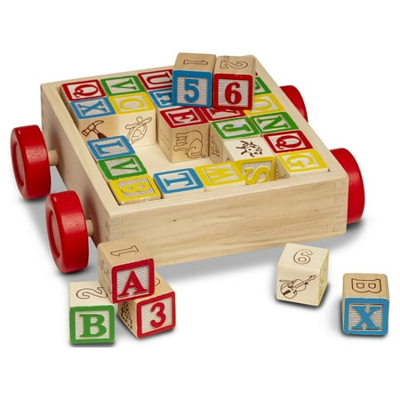 Melissa & Doug Classic ABC Wooden Block Cart Educational Toy With 30 1-Inch Solid Wood Blocks