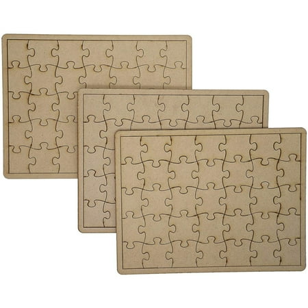 3 Pack 10x7 inch Wooden Blank Jigsaw Puzzles to Draw On – Make Your Own Canvas for DIY Crafts, 35 Pieces