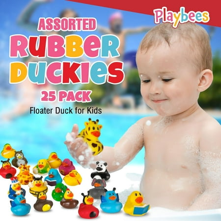 Playbees Assortment Rubber Duck Toy Duckies for Kids - 25 Pack - Sensory Play, Stress Relief, Stocking Stuffers, Bath Birthday Gifts Baby Showers Classroom Incentives, Summer Beach and Pool Activity