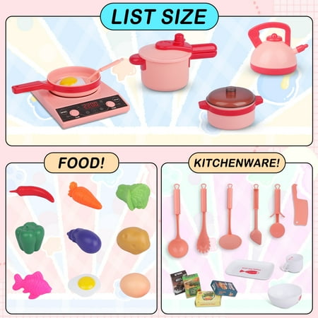 UUGEE Kids Play Kitchen Accessories Set Toys, Toddler Pretend Cooking Playset with Play Pots and Pans, Utensils Cookware Toys, Play Food Set,Vegetables, Learning Gift for Girls Boys