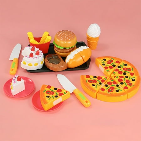 Weloille 20Pcs Pretend Play Food Gift Sets for Kids Kitchen, Pizza Toy Food & Cutting Fake Food - Play Kitchen Toys Accessories, Pretend Food Toys Multicolor, Plastic