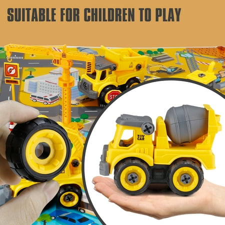 Take Apart Construction Trucks Toys for Boys 3-6 Years Cars Toys with Electric Drill and Map Kids STEM Building Toys