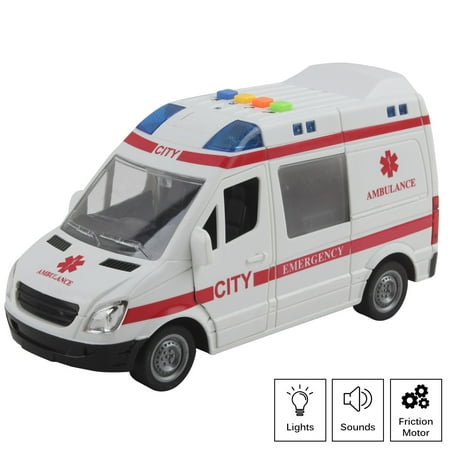 Vokodo Ambulance Rescue Truck Friction Powered With Lights And Sounds Push And Go Car Kids Medical Transport Emergency Vehicle Durable Toy Pretend Play Van Great Gift For Children Boys Girls Toddlers