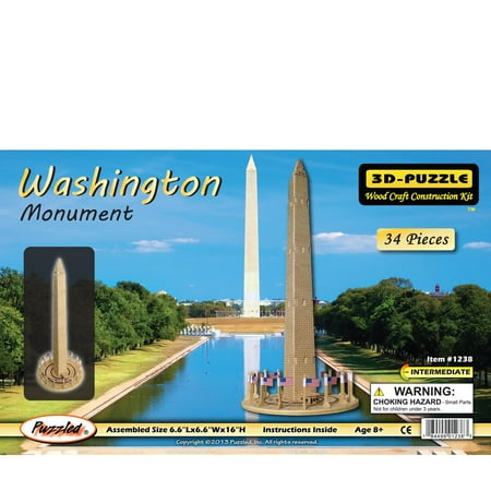 Puzzled 3D Puzzle Washington Monument Wood Craft Construction Model Kit, Educational DIY Wooden Toy Assemble Model Unfinished Crafting Hobby Puzzle to Build and Paint for Decoration 34 Pieces Pack