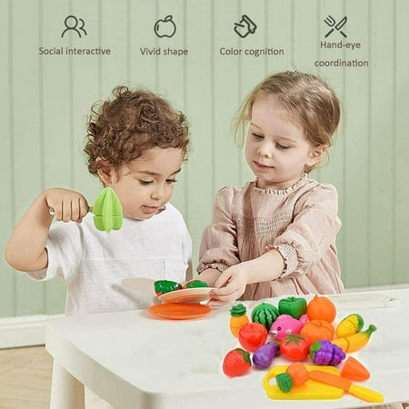 30 PCS Cutting Play Food Toy for Kids Kitchen Set, Pretend Food, Fruits and Vegetables Toys with Storage Basket, Educational Toy for Toddlers, Kids, Boys and Girls