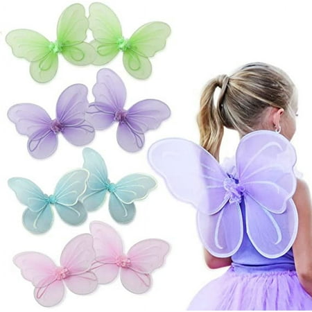 Butterfly Craze Girls' Fairy, Angel, or Butterfly Wings - Costume Accessories & Party Favors or Supplies, Make Your Little One's Birthday Party Special, in Shades of Blue, Green, Pink, and Purple, 8pc