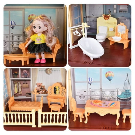 Toys Dollhouse for 3-8 Years Girls | 113 Pcs 2-Level DIY Doll House Playset Toy with Sweet Fashion Dolls & 4 Rooms & Furniture Home Decoration & LED Light for Kids Toddlers Gift