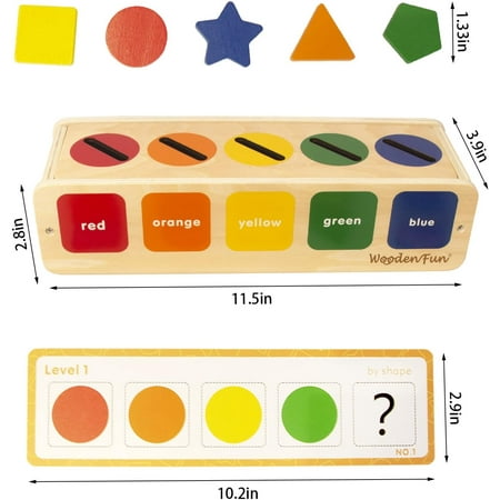 WOODENFUN Color Shape Sorting Toy for Toddler 1-3, Wooden Montessori Toy Shape Sorter Color Matching Box Game