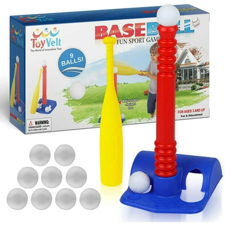 ToyVelt Tball Set For Toddlers 9 Balls - Kids Baseball Tee Game For Boys & Girls Ages 1- 10 Years