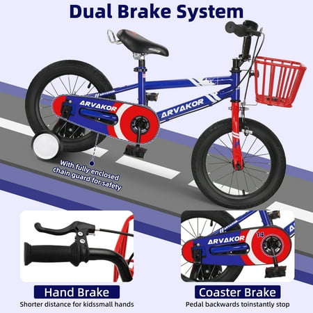 ARVAKOR Kids Bike Toddlers 14 Inch Wheel Bicycle Beginners Boys Girls Ages 3-8 Years, Blue