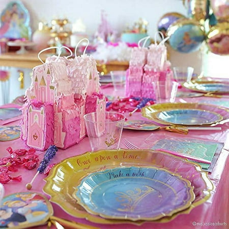 Amscan 572357 Disney Princess Pink and Yellow Plastic Party Table Cover, 54" x 96", 1 piece