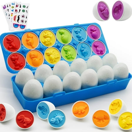 Wanonoo 12pcs Dinosaur Matching Eggs for Toddlers 1 2 3 Year Olds, Color Shape Recognition Sorting Learning Baby Toys, Montessori Toys for 2 Year Old, Gifts for 3 4 Years Old Kids Boys Girls