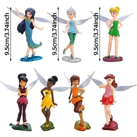 7Pcs/Set Tinkerbell Pixie Girl Flower Fairies Miniature PVC Figures Collection Playset Doll Toy, Fairy Cake Topper Dollhouse Decoration for Kids Gift