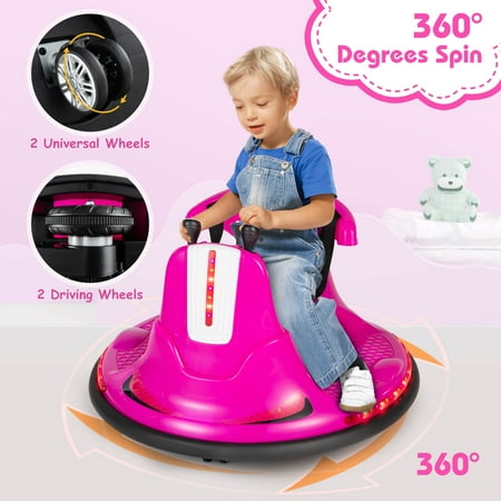 Infans 12V Bumper Car for Kids Toddlers Electric Ride On Car Vehicle w/ 360° Spin Pink