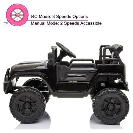 Zimtown Safety 12V Battery Electric Remote Control Car, Kids Toddler Ride On Truck Toy Motorized Vehicles, Wheels Suspension, Seat Belts, LED Lights and Realistic Horns Black