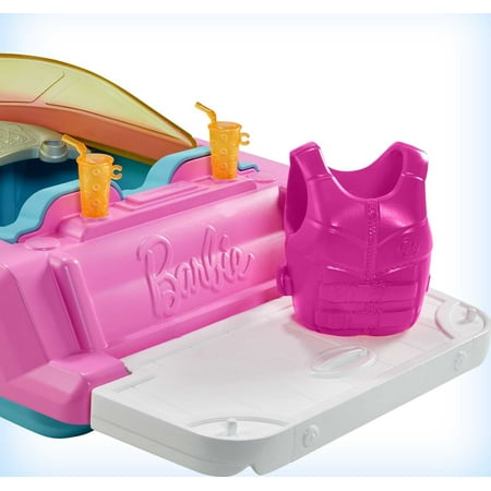 Barbie Toy Boat Set with Puppy, Life Vest and Beverage Accessories, Floats in Water (Seats 3 Dolls)