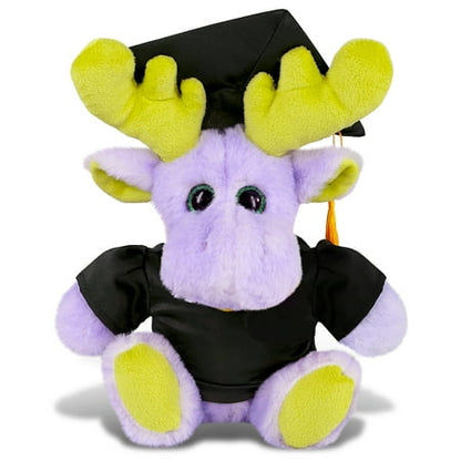 DolliBu Sitting Purple Moose Graduation Plush Toy - Super Soft Moose Graduation Stuffed Animal Dress Up with Gown and Cap with Tassel Outfit - Reward Celebration Grad Gift - 12 Inch