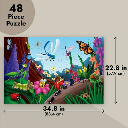 48 Piece Giant Bugs and Insects Jigsaw Puzzle for Kids Ages 3-5 and 4-8 gift, Jumbo Floor Puzzle for Toddler Preschool Learning (2 x 3 Feet)