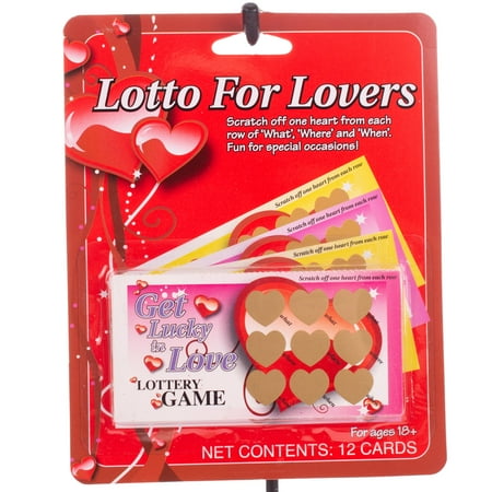 Fun World Lotto For Lovers Scratch Cards 12pc 4"x2" Adult Coupons, Red Multi