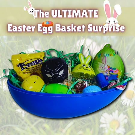 Happy Easter Basket Pre-Filled Surprise Jumbo Egg w/ Black Panther Superhero Plush Toy Kids Boys Balloon Eggs Peeps Candies & Reusable Plastic Egg-Shaped Container Spring Party Favors (Contents Vary)