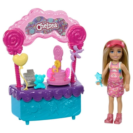 Barbie Chelsea Doll & Lollipop Stand, 10-Piece Toy Playset with Accessories