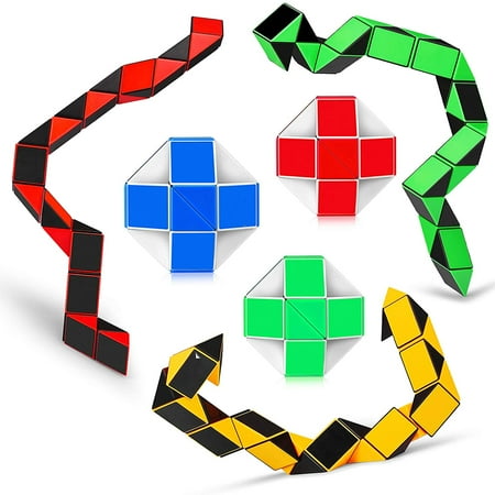 Magic Snake Cube Mini 5 Pack Twist Puzzle Collection Brain Teaser Toy Snake Ruler Fidget Toys Sets for Kids Stocking Stuffers Party Favors Goodie Bags Fillers Game Geometric