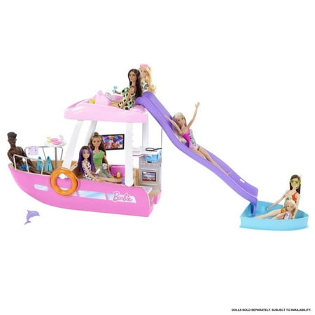 Barbie Dream Boat Playset with 20+ Accessories Including Dolphin, Pool and Slide, Multicolor