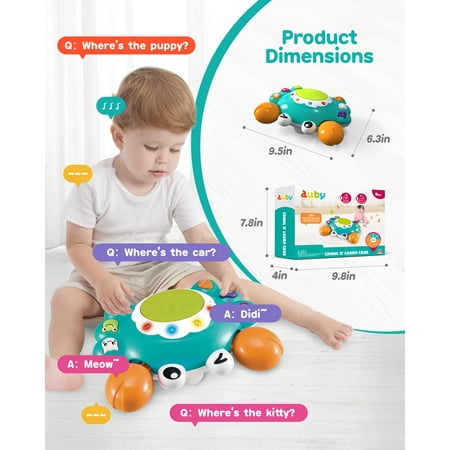 Auby Musical Crawling Crab Baby Toys 2 Year Old, Early Learning Educational Toy with Light & Sound, Press and Go Moving Toys for Baby, Tummy Time Toys for Toddlers Gift ,Crawling Crab Green Toy