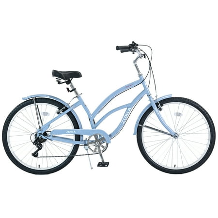 Aukfa 26" Cruiser Bike, 7 Speed Bicycle Hybrid Bikes for Women Girls Ladies,Light Blue