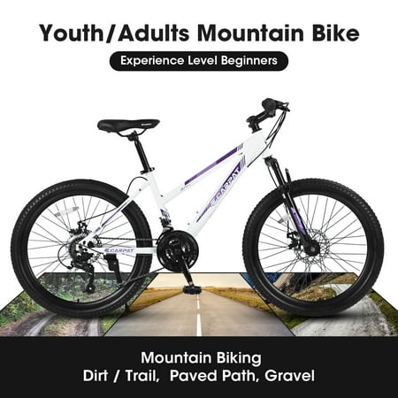 Ecarpat 24-inch Mountain Bike, Shimano 21-Speed, Disc Brake Front Suspension, Youth Adult Men Women