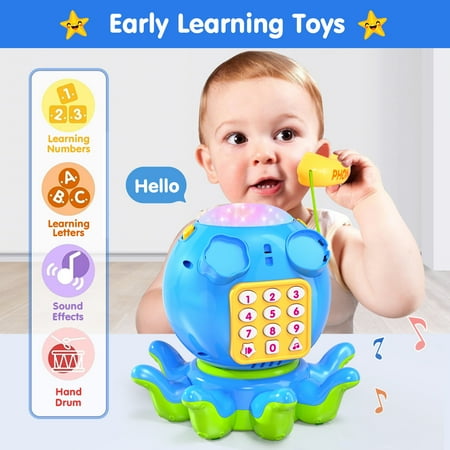 Wanonoo Blue Crawling Baby Toys for 12-18 Months, Early Learning Educational Toy with Light & Sound, Musical Toys for Toddlers, Birthday Toys for 1 Year Old Boy