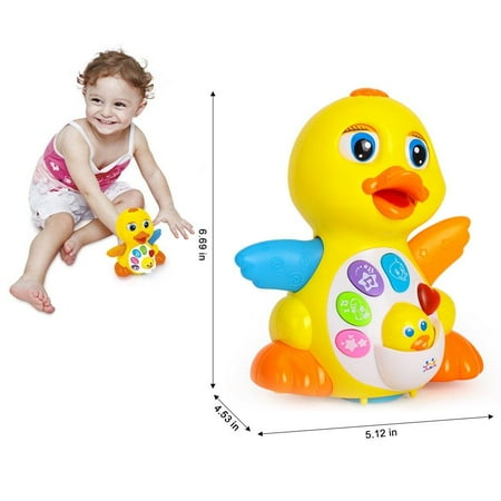 Woby Musical Flapping Yellow Duck Action Educational Learning and Walking Toy for 1 Year Old Baby Toddler Girl Boy