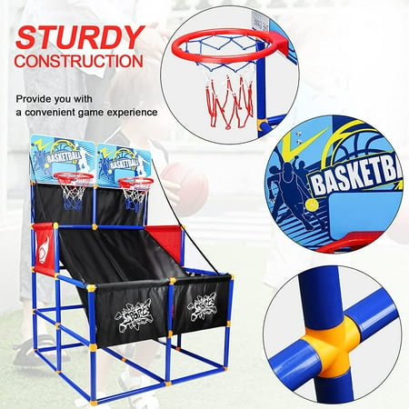 Basketball Goal for Kids, Outdoor Indoor Basketball Hoop Arcade Game with 6 Balls with Pump, Basketball Shooting System for Toddlers and Children, Sports Toys for 3-6 Year Old Boys Girls Gifts, W17910