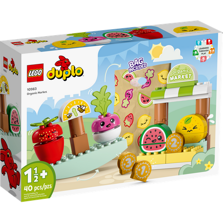 LEGO DUPLO My First Organic Market 10983, Fruit and Vegetables Toy Food Set, Learn Numbers, Stacking Educational Toys for Toddlers 18 Months - 3 Years Old