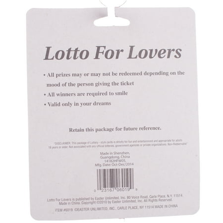 Fun World Lotto For Lovers Scratch Cards 12pc 4"x2" Adult Coupons, Red Multi